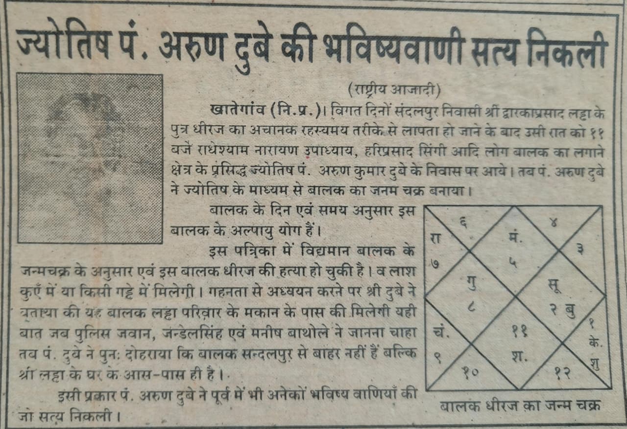 ज्योतिष पं. अरुण दुबे की भविष्यवाणी सत्य निकली